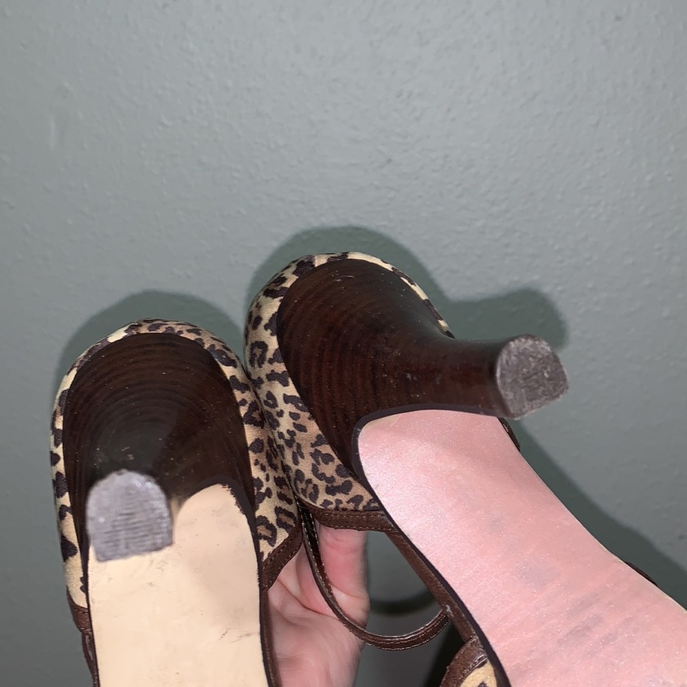 Steve Madden Maggie leopard print peep toe platform heels Sz 7.5 ankle tie - Picture 17 of 17